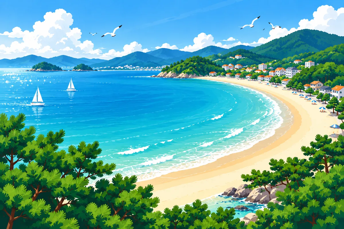 Ein sichelförmiger Strand aus silbernem Sand
